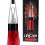 Red Lookah Mini Unicorn portable e-rig with clear glass cone and black accent top, posed by box with glowing red background graphics.