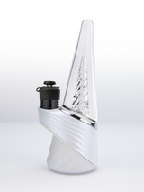 White Puffco Peak Pro device with clear glass cone and matching black 3D XL chamber installed on the side