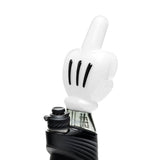 High Jinx Puffco Peak top installed on device, angled view showing cartoon hand shape and tall mouthpiece profile