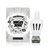 Boxed High Jinx Peak attachment beside glass top on white background, gift-ready Puffco Peak accessory presentation