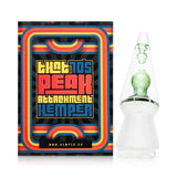 Boxed That 70’s Puffco Peak attachment beside glass top on white background, gift-ready retro accessory presentation