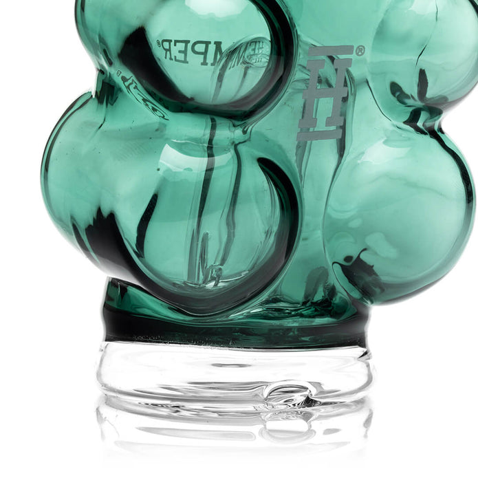 Close-up of gummy bear glass detailing and base area on Hemper Peak top, smooth-fit borosilicate construction
