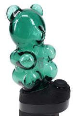 Hemper Peak attachment featuring translucent green gummy bear glass topper on black-and-white base