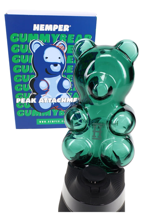 Hemper “Gummy Bear” Peak attachment with blue box, see-through green bear topper on device base