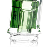 Close-up of gaming flower glass detailing on Peak top base and mouthpiece, smooth-fit borosilicate construction