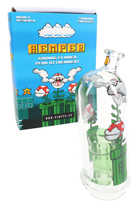 Hemper Gaming Flower Puffco Peak glass top with retail box, retro flower character design in borosilicate glass