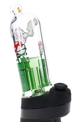 Hemper Peak attachment with tall clear chamber, pixel gaming-flower art wrap and green internal percolator