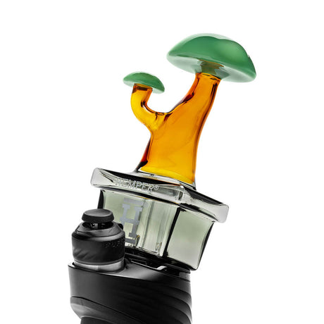 Side angle of Zen Bonsai Peak top installed on device, highlighting green canopy cap and amber stem proportions