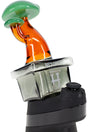 Angled close-up of Zen Bonsai Peak glass top on device, smoked base with Hemper logo and amber stem detail