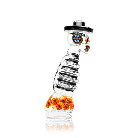 Side view of skeleton Peak attachment highlighting marigold-style pattern inside the lower glass chamber section