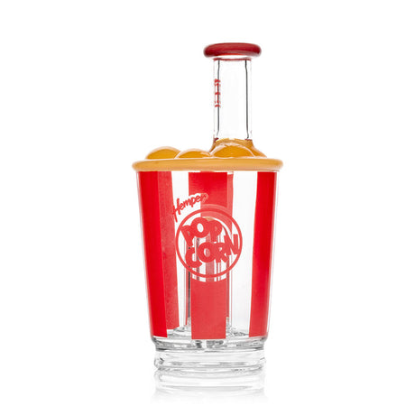 Studio front shot of Hemper Popcorn Peak top showing clear bucket silhouette, yellow popcorn cap, and red “H” decal