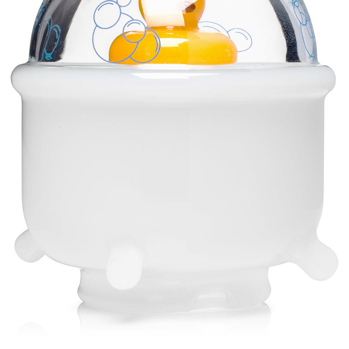 Close-up of white tub base feet detail under bubble dome on Hemper Ducky Peak attachment for Peak or Peak Pro