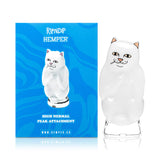 Boxed High Nermal Peak top on reflective surface, RIPNDIP x Hemper collab packaging and white cat glass piece
