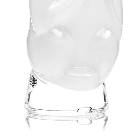 Close-up of High Nermal Peak top lower glass base connection, clear joint area and white cat body detail view