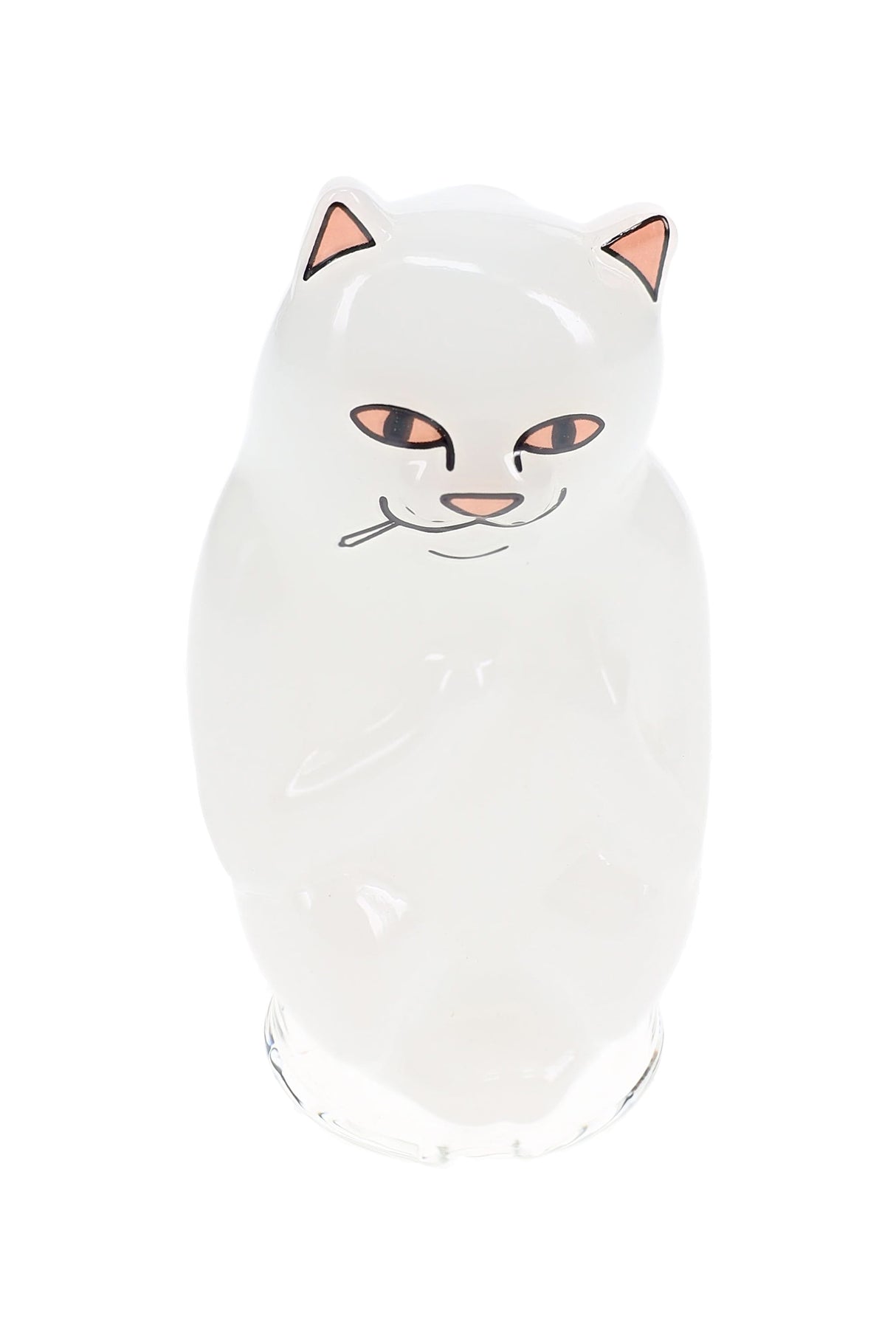 Front view of white High Nermal cat Puffco Peak top with printed eyes and ears, character-style replacement glass