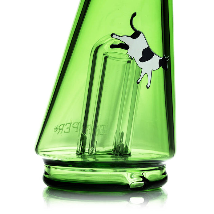 Close-up of lower green chamber and internal glass structure with cow detail on Hemper UFO Vortex Peak attachment