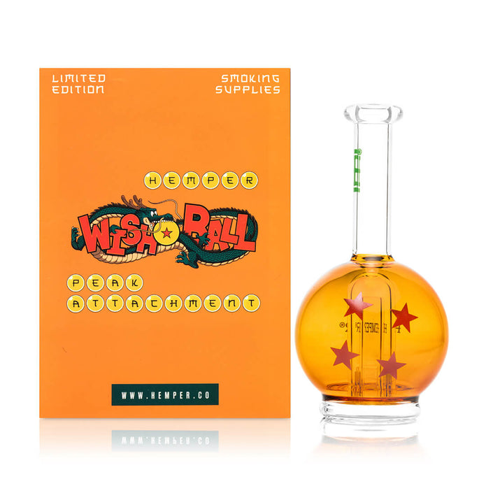 Hemper Wish Ball Peak top with orange box on white background, retail-ready packaging and bright orb chamber featured