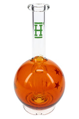 Front view orange orb Puffco Peak top with star graphics and clear mouthpiece featuring green “H” logo for easy ID