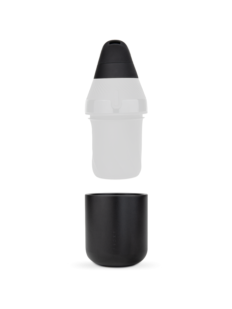 Puffco Proxy Core components separated to show black mouthpiece, cup, and modular vaporizer accessory layout