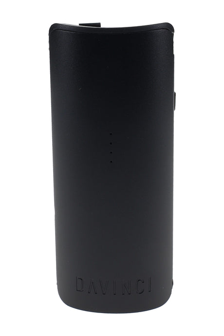 Black DaVinci MIQRO-C portable vaporizer shown front-facing with slim matte body and 4-light indicator detail