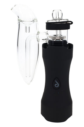 Matte black Dr. Dabber XS concentrate e-rig with clear side glass attachment and carb cap, front product view