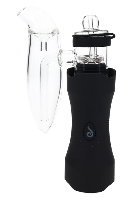Matte black Dr. Dabber XS concentrate e-rig with clear side glass attachment and carb cap, front product view