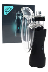 Dr. Dabber XS e-rig with retail box, matte black body, and clear spill-proof glass attachment on display