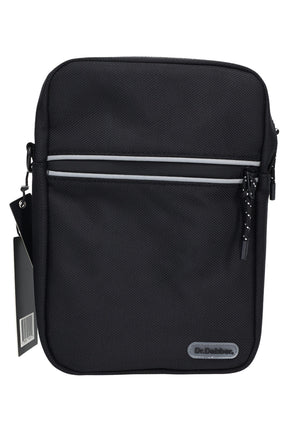 Black Dr. Dabber tour bag with front zipper pocket, shoulder strap, and compact travel case design