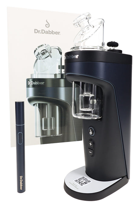 Dr. Dabber Switch² e-rig kit with black device, glass top, retail box, and Drop heated loading tool