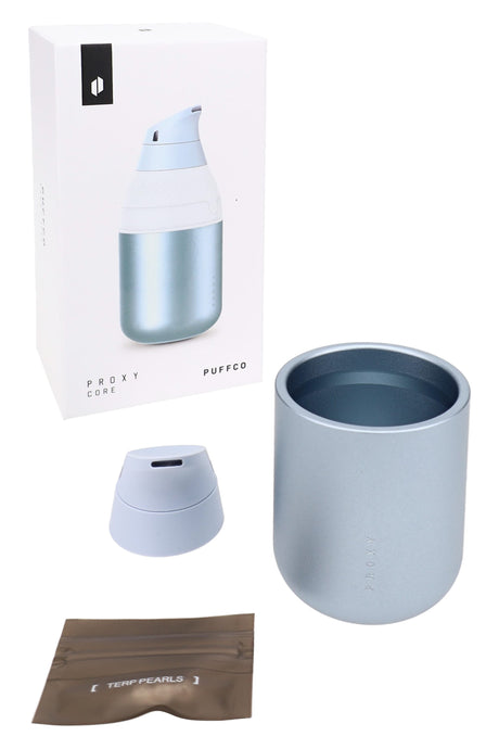 Puffco Proxy Core Haze package with light blue cup, white mouthpiece, and included terp pearls