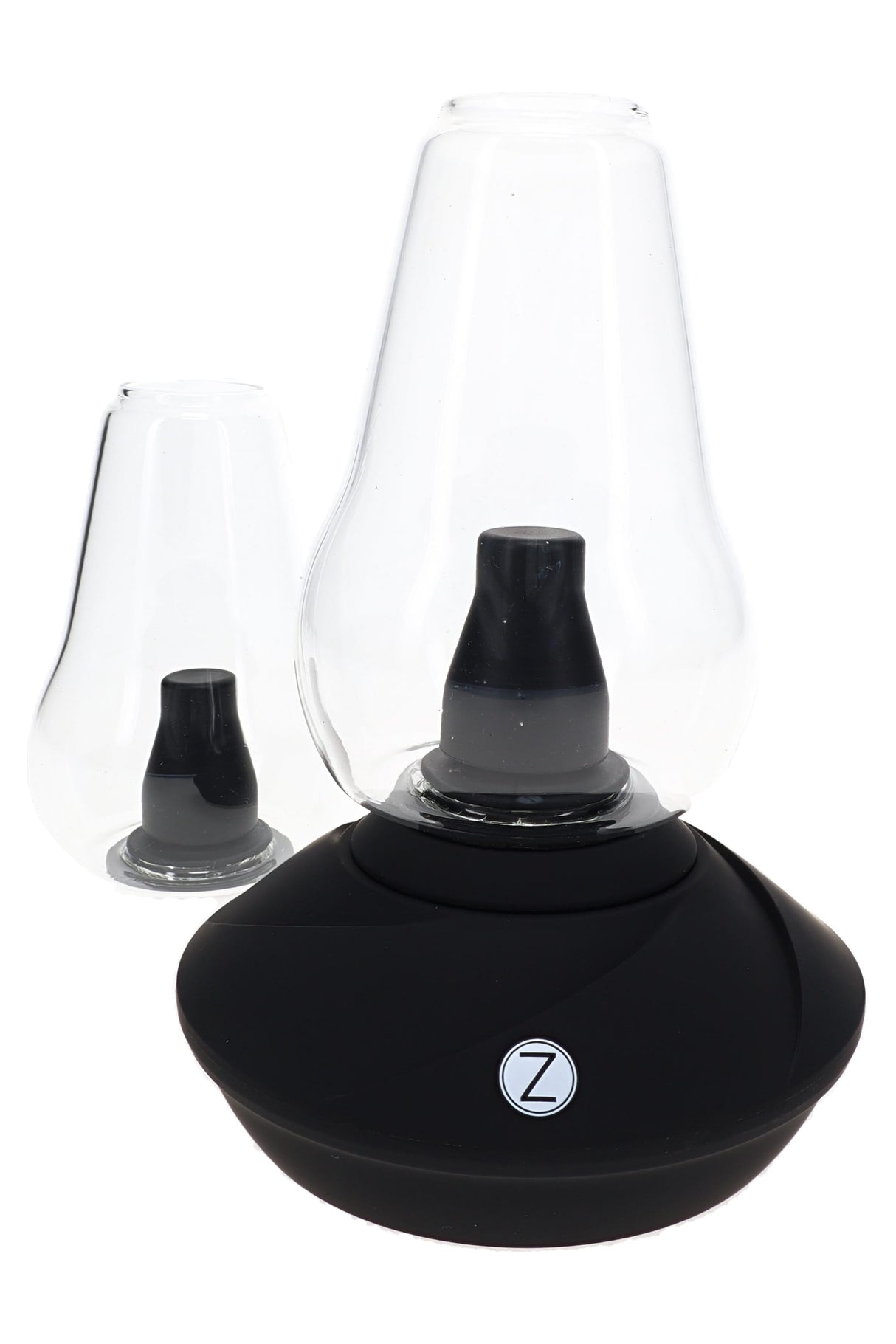 Zenco Duo Onyx desktop vaporizer with black base, two clear glasses, and compact tabletop design