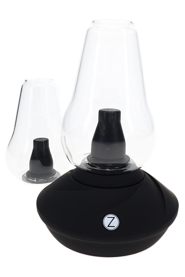 Zenco Duo Onyx desktop vaporizer with black base, two clear glasses, and compact tabletop design