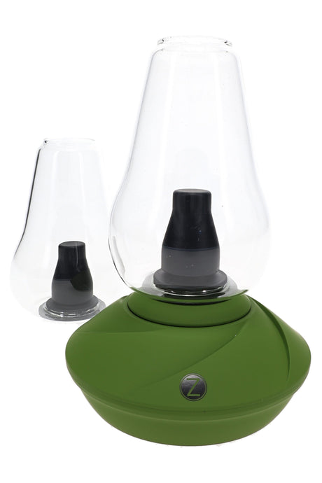 Zenco Duo Leaf desktop vaporizer kit with green base, two glasses, box, and included accessories