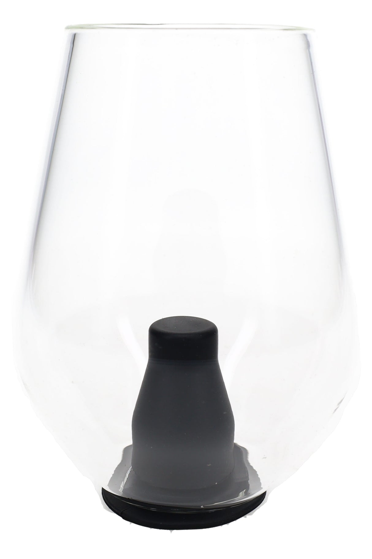 Clear Zenco Sommelier glass with black silicone diffuser and curved cup shape for desktop vaporizer use