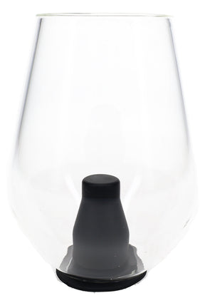 Clear Zenco Sommelier glass with black silicone diffuser and curved cup shape for desktop vaporizer use