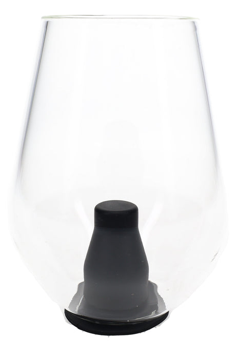 Clear Zenco Sommelier glass with black silicone diffuser and curved cup shape for desktop vaporizer use