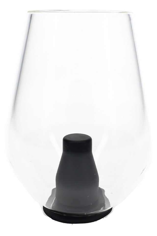 Clear Zenco Sommelier glass with black silicone diffuser and curved cup shape for desktop vaporizer use