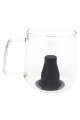 Clear Zenco Cafe glass with side handle and black silicone diffuser for desktop vaporizer sessions