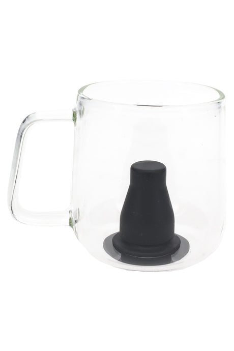 Clear Zenco Cafe glass with side handle and black silicone diffuser for desktop vaporizer sessions