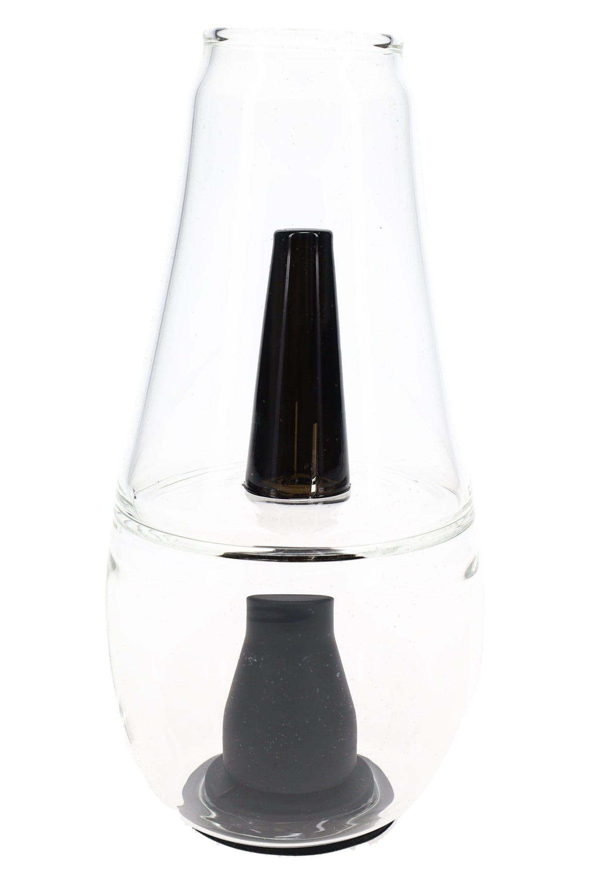 Clear Zenco Flow water glass with black silicone diffuser, carb hole, and rounded vapor cup shape