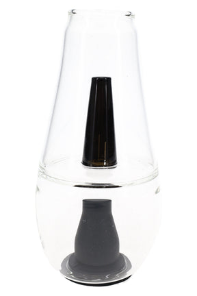 Clear Zenco Flow water glass with black silicone diffuser, carb hole, and rounded vapor cup shape