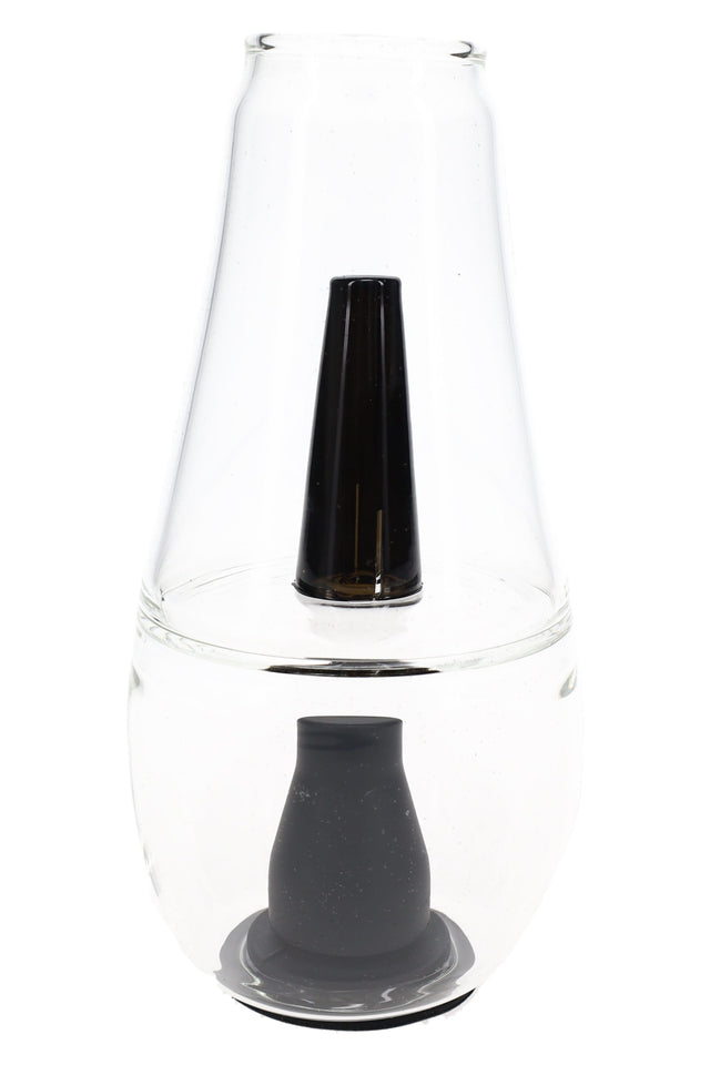 Clear Zenco Flow water glass with black silicone diffuser, carb hole, and rounded vapor cup shape