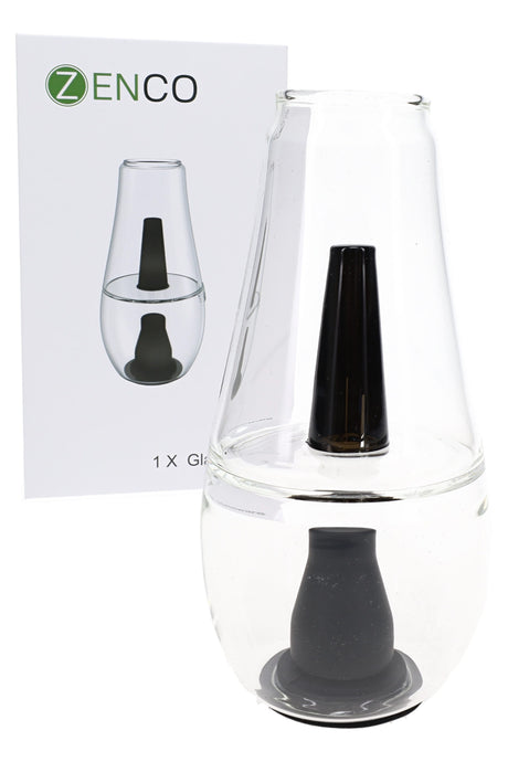 Zenco Flow water glassware attachment with white box, clear bubbler cup, and black silicone diffuser