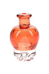 Transparent Red Puffco Pivot glass mouthpiece with clear lower connection and flame logo