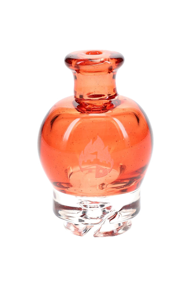 Transparent Red Puffco Pivot glass mouthpiece with clear lower connection and flame logo