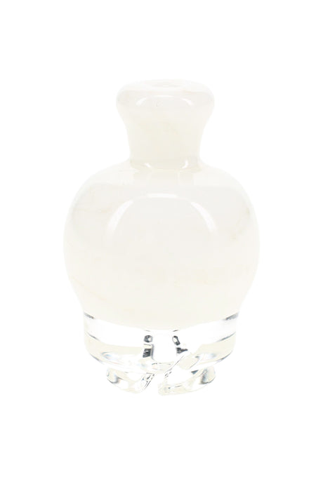 Glow in the Dark Puffco Pivot glass mouthpiece with pale glass body on black background