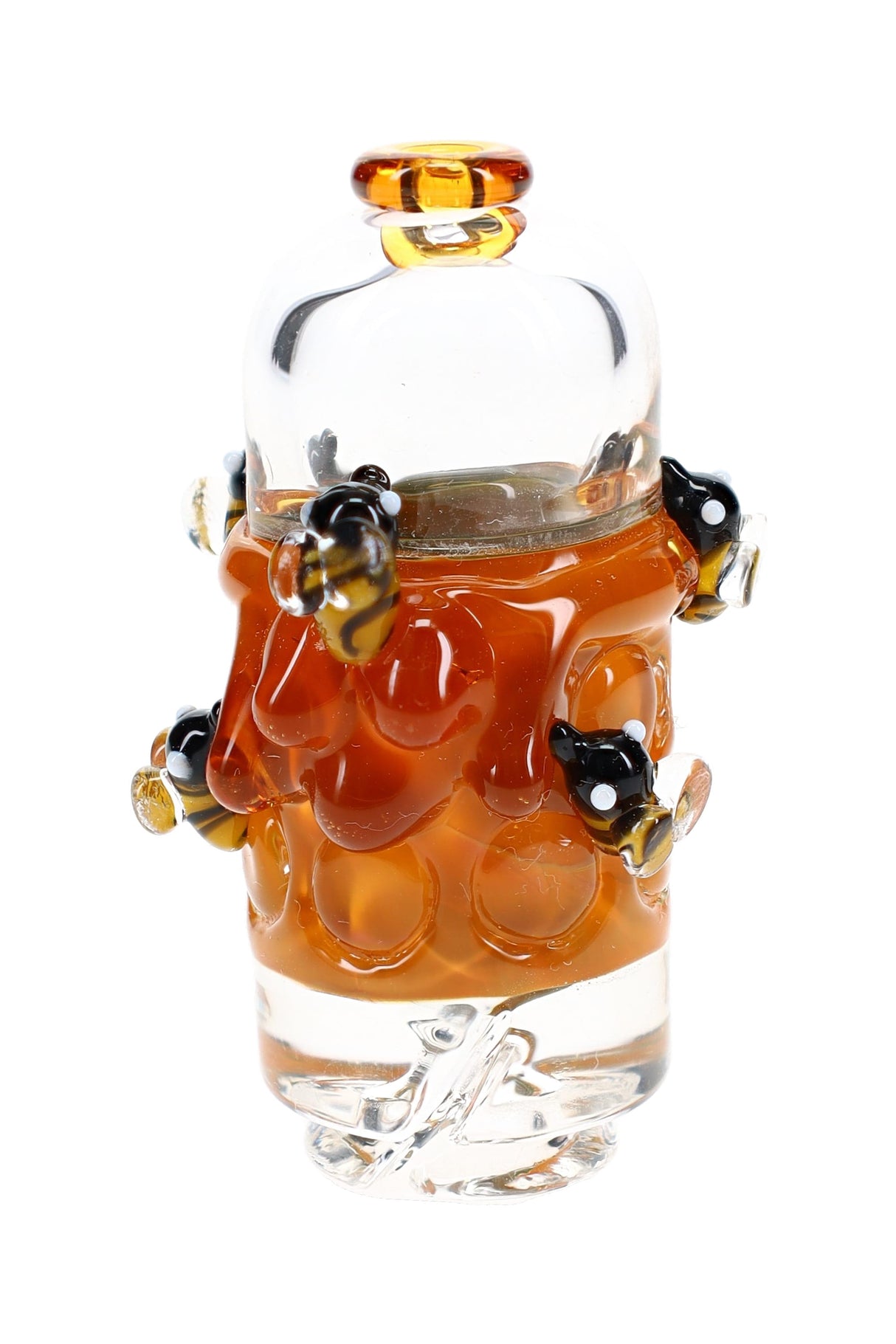Save the Bees Puffco Pivot glass mouthpiece with yellow bee design and sculpted accents