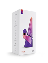 Front and side of the white Puffco Peak Pro Plasma retail box with a large purple and orange device graphic