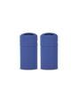Two Sapphire blue Puffco Pivot mouthpieces standing side by side with rounded caps and wide openings