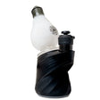 White BigFun! Lightbowlb Peak Top mounted on a black Puffco device, showing its bulb shape and gray mouthpiece